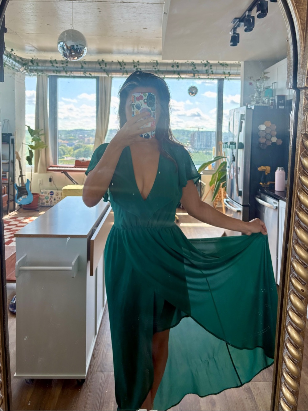 Emerald Green Maxi Dress with V-Neck